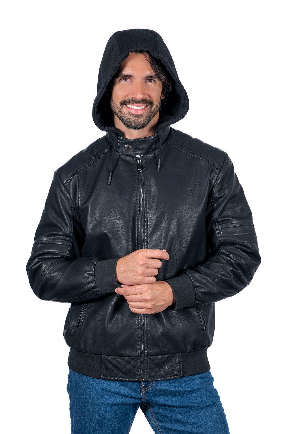 Men's PU Leather Hoodie Jackets (S-M-L-XL-XXL / 4-6-7-4-3) 24 PCS