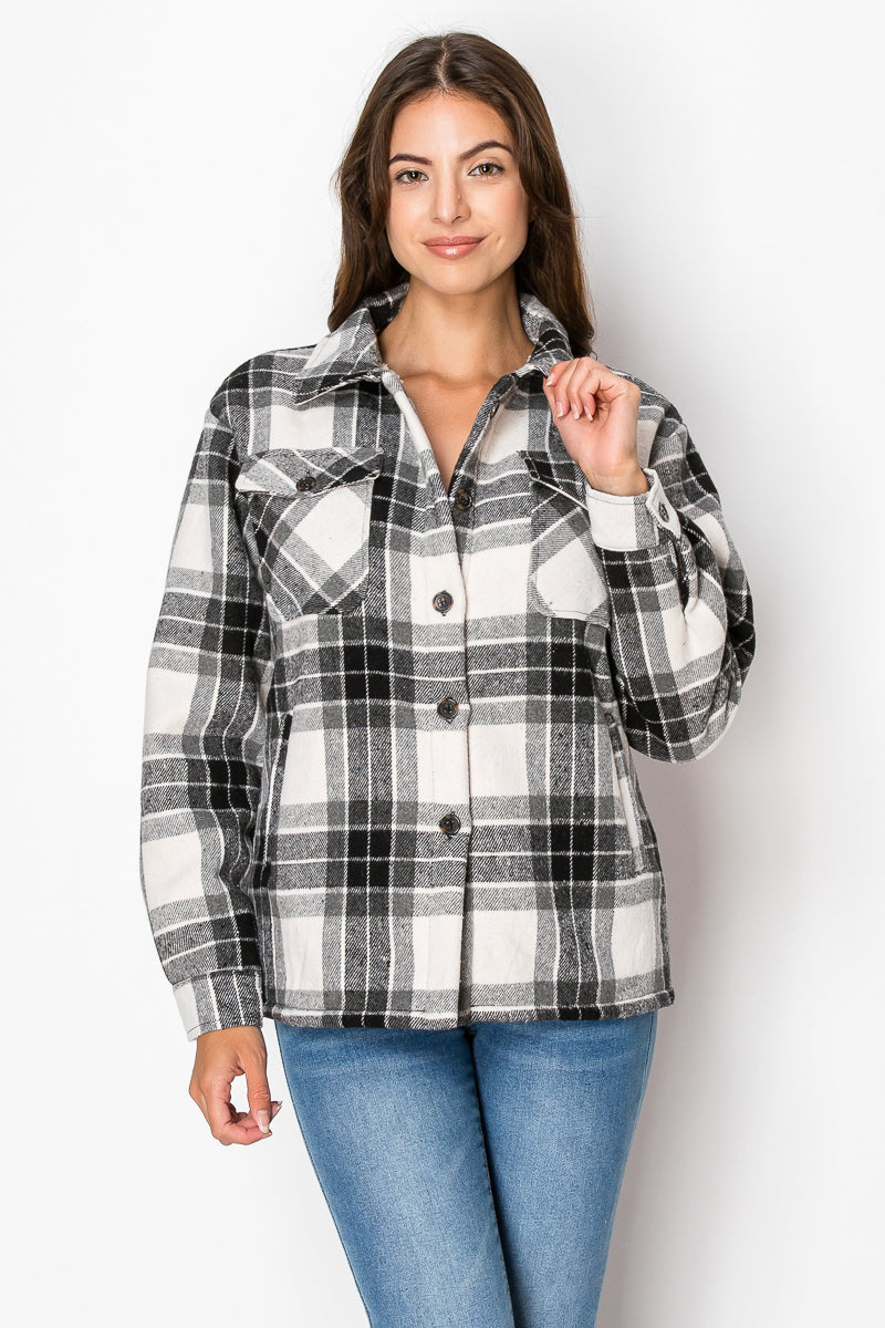 Women's Fur Inside Plaid Shirts Jacket Shacket (S-M-L-XL-2XL / 2-3-3-2-2) 12 pcs