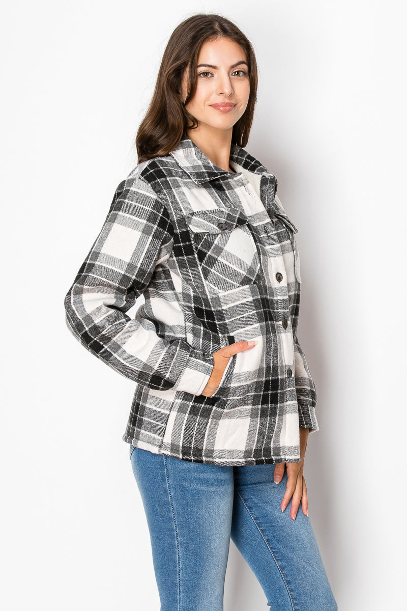 Women's Fur Inside Plaid Shirts Jacket Shacket (S-M-L-XL-2XL / 2-3-3-2-2) 12 pcs