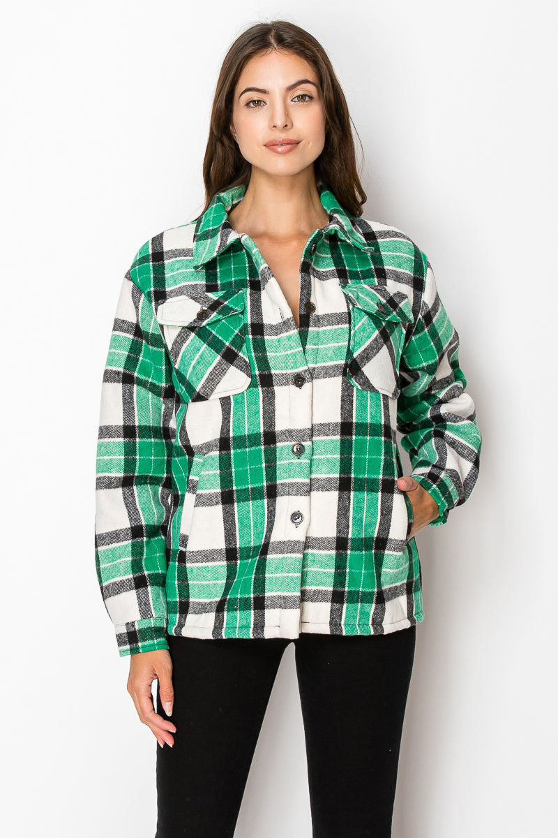 Women's Fur Inside Plaid Shirts Jacket Shacket (S-M-L-XL-2XL / 2-3-3-2-2) 12 pcs