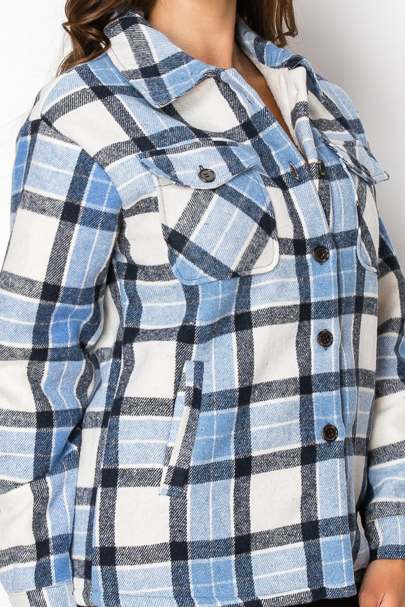 Women's Fur Inside Plaid Shirts Jacket Shacket (S-M-L-XL-2XL / 2-3-3-2-2) 12 pcs