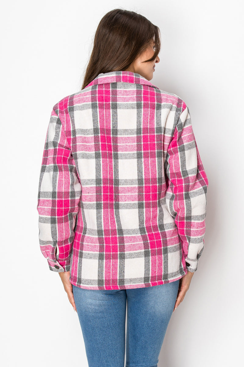 Women's Fur Inside Plaid Shirts Jacket Shacket (S-M-L-XL-2XL / 2-3-3-2-2) 12 pcs