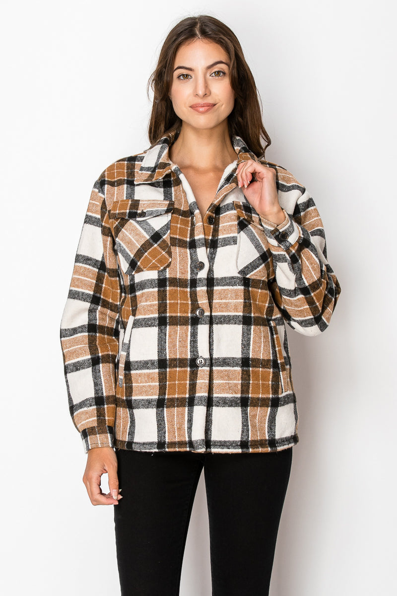 Women's Fur Inside Plaid Shirts Jacket Shacket (S-M-L-XL-2XL / 2-3-3-2-2) 12 pcs