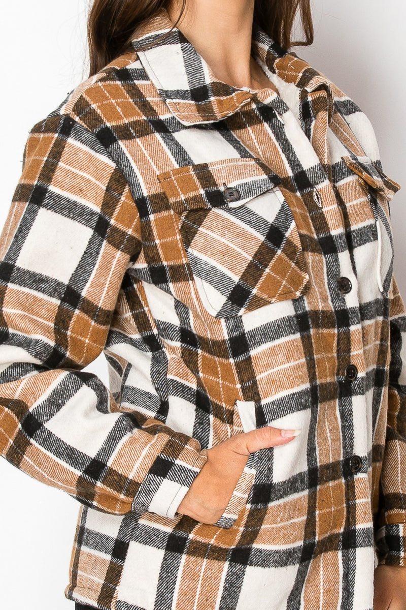 Women's Fur Inside Plaid Shirts Jacket Shacket (S-M-L-XL-2XL / 2-3-3-2-2) 12 pcs