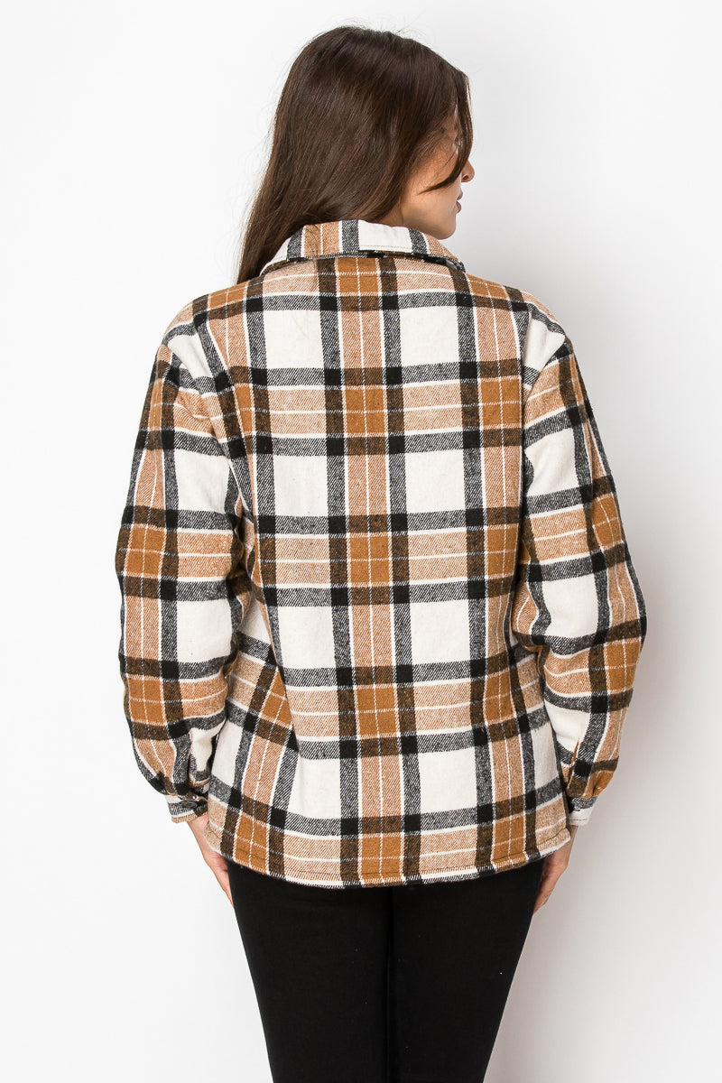 Women's Fur Inside Plaid Shirts Jacket Shacket (S-M-L-XL-2XL / 2-3-3-2-2) 12 pcs