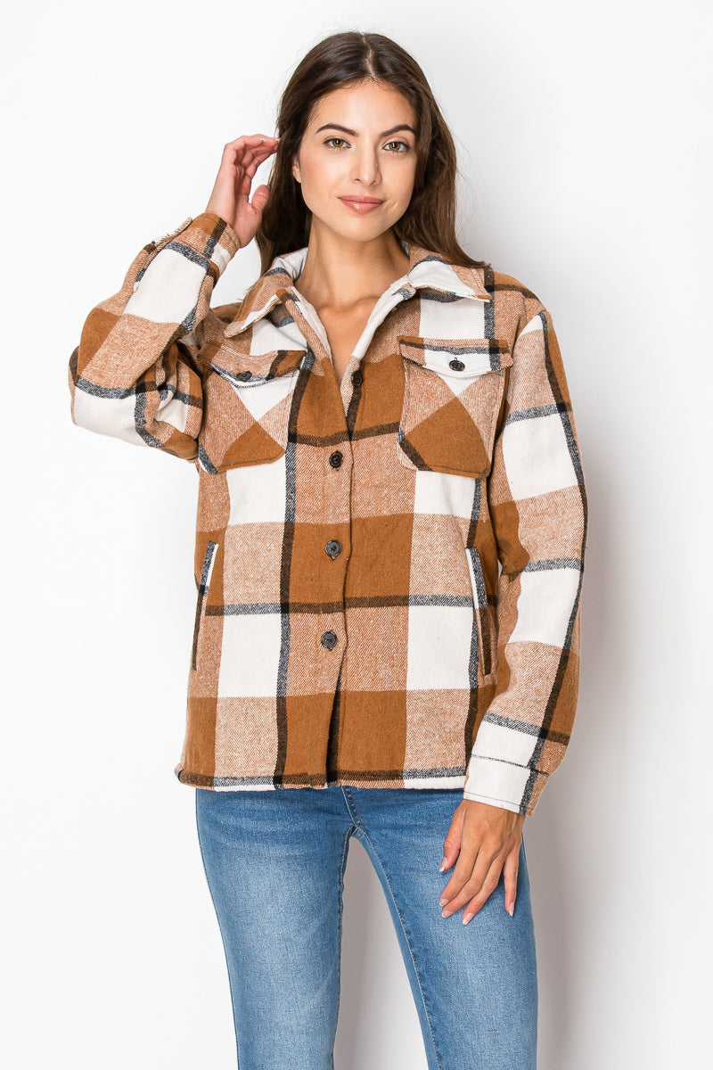 Women's Fur Inside Plaid Shirts Jacket Shacket (S-M-L-XL-2XL / 2-3-3-2-2) 12 pcs