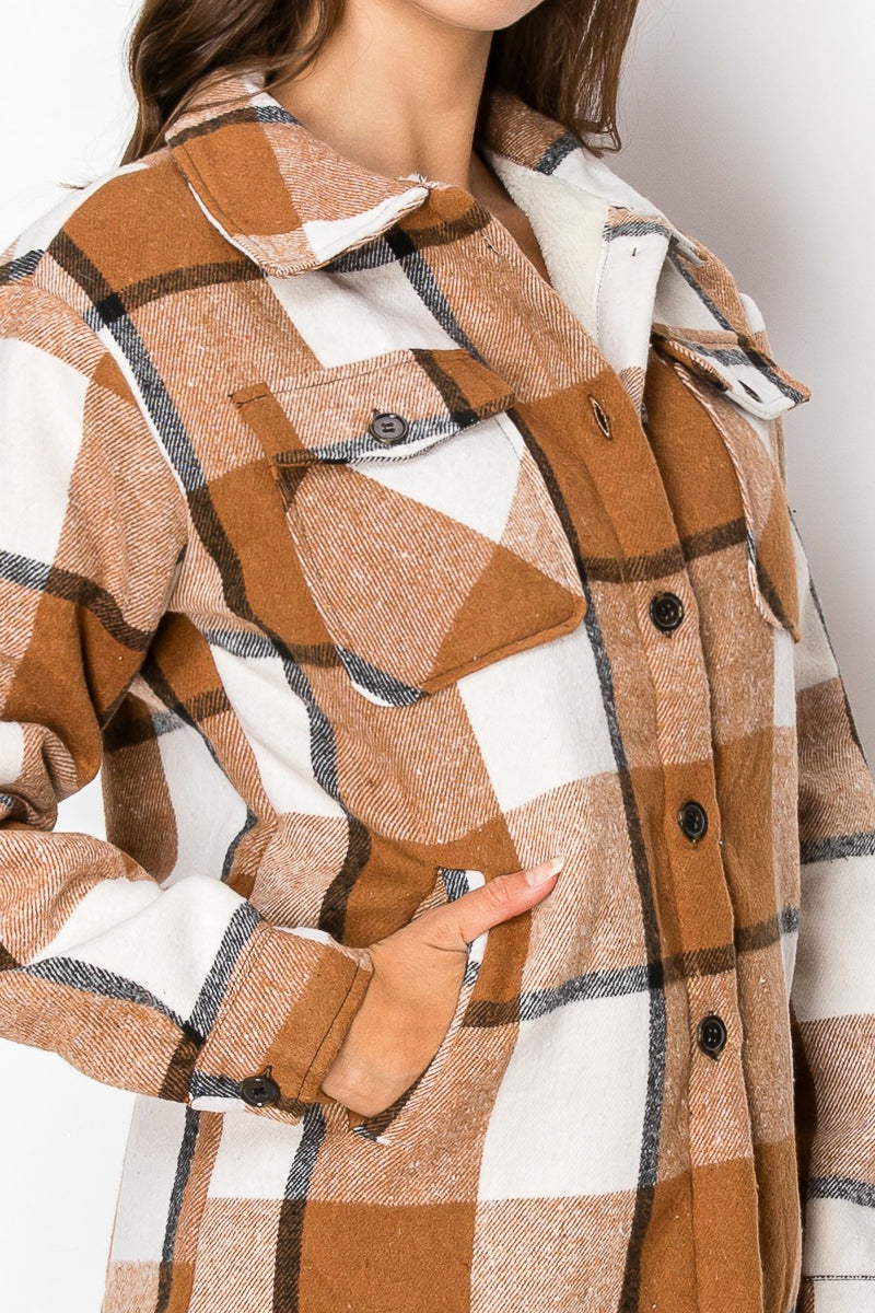 Women's Fur Inside Plaid Shirts Jacket Shacket (S-M-L-XL-2XL / 2-3-3-2-2) 12 pcs