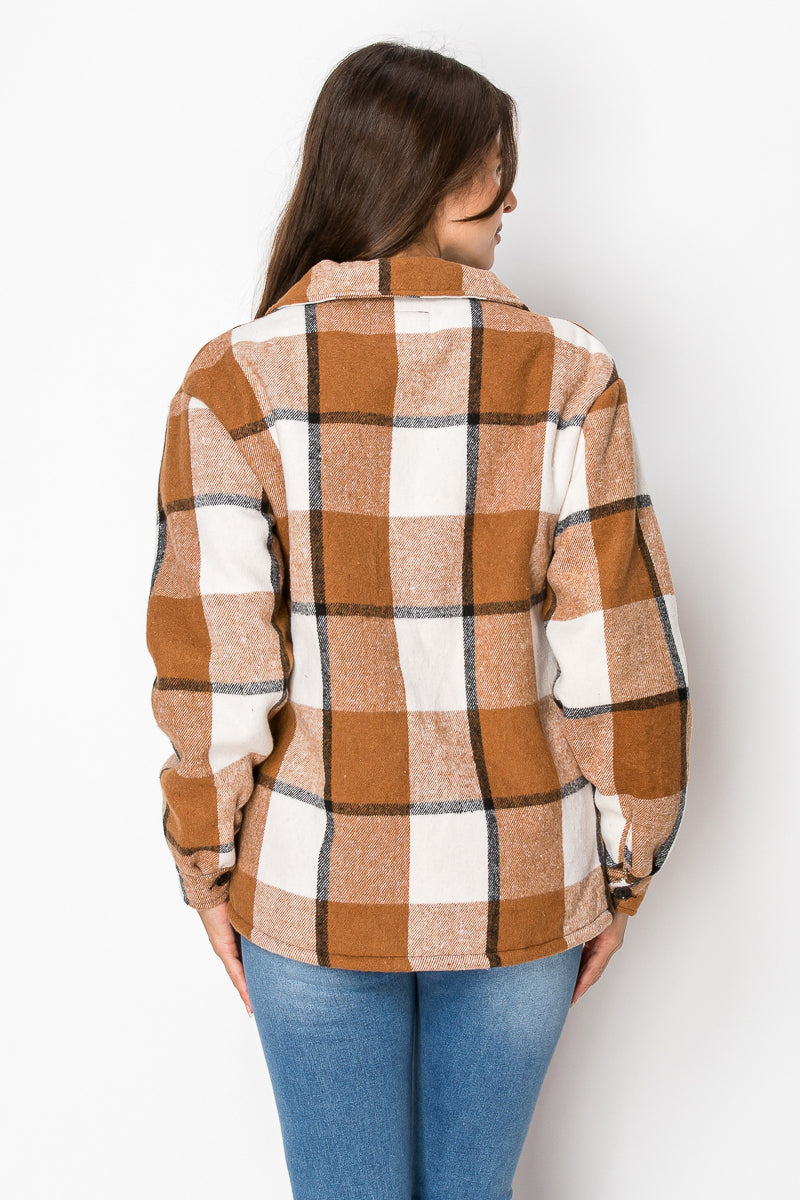 Women's Fur Inside Plaid Shirts Jacket Shacket (S-M-L-XL-2XL / 2-3-3-2-2) 12 pcs