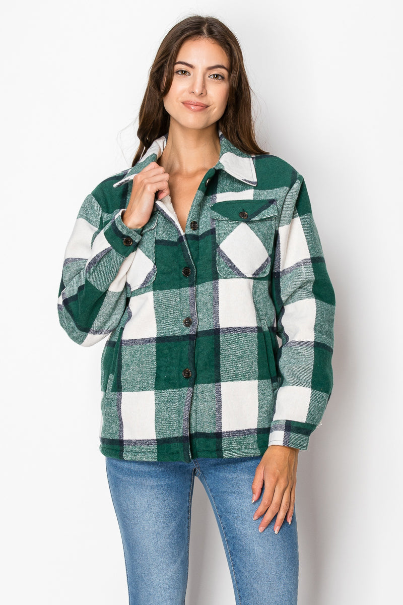 Women's Fur Inside Plaid Shirts Jacket Shacket (S-M-L-XL-2XL / 2-3-3-2-2) 12 pcs