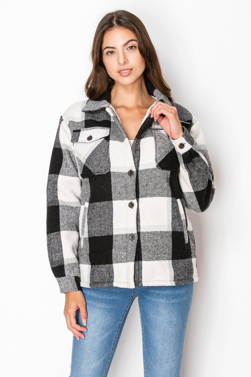 Women's Fur Inside Plaid Shirts Jacket Shacket (S-M-L-XL-2XL / 2-3-3-2-2) 12 pcs