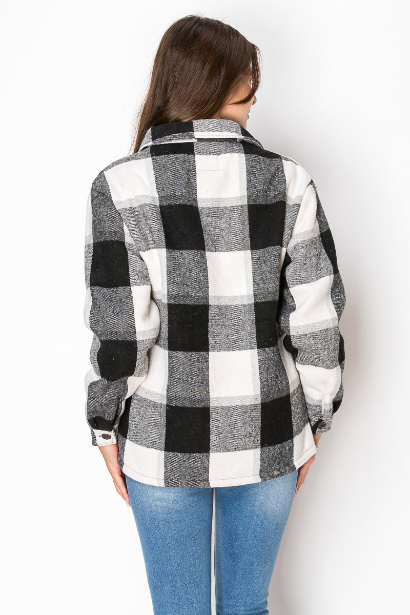 Women's Fur Inside Plaid Shirts Jacket Shacket (S-M-L-XL-2XL / 2-3-3-2-2) 12 pcs