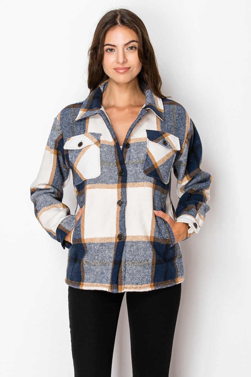 Women's Fur Inside Plaid Shirts Jacket Shacket (S-M-L-XL-2XL / 2-3-3-2-2) 12 pcs