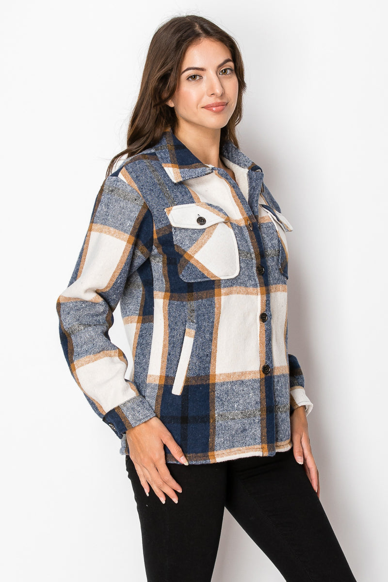 Women's Fur Inside Plaid Shirts Jacket Shacket (S-M-L-XL-2XL / 2-3-3-2-2) 12 pcs