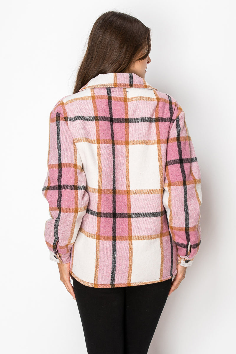 Women's Fur Inside Plaid Shirts Jacket Shacket (S-M-L-XL-2XL / 2-3-3-2-2) 12 pcs