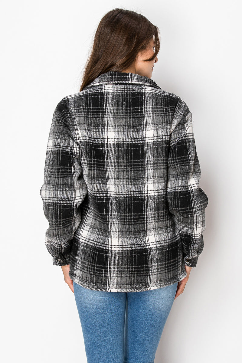 Women's Fur Inside Plaid Shirts Jacket Shacket (S-M-L-XL-2XL / 2-3-3-2-2) 12 pcs