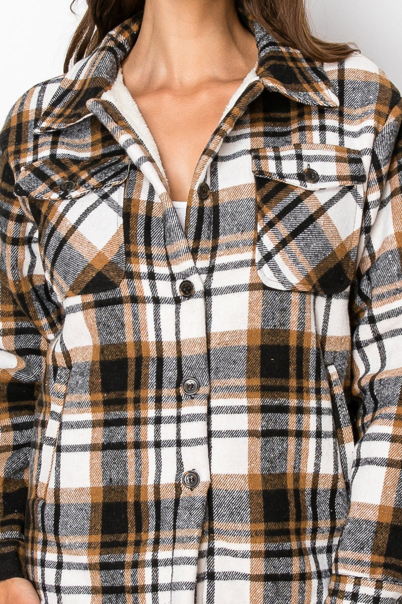 Women's Fur Inside Plaid Shirts Jacket Shacket (S-M-L-XL-2XL / 2-3-3-2-2) 12 pcs