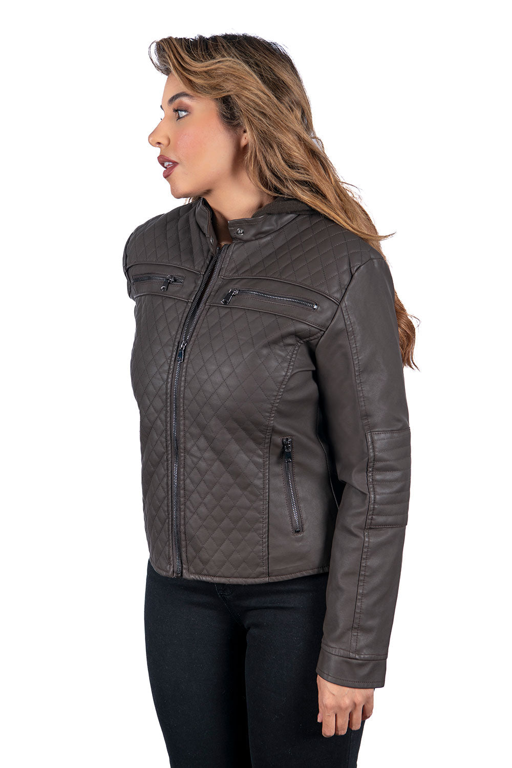 Women's PU Leather Hoodie Jackets (S-M-L-XL-2XL / 3-7-7-4-3) 24 pcs