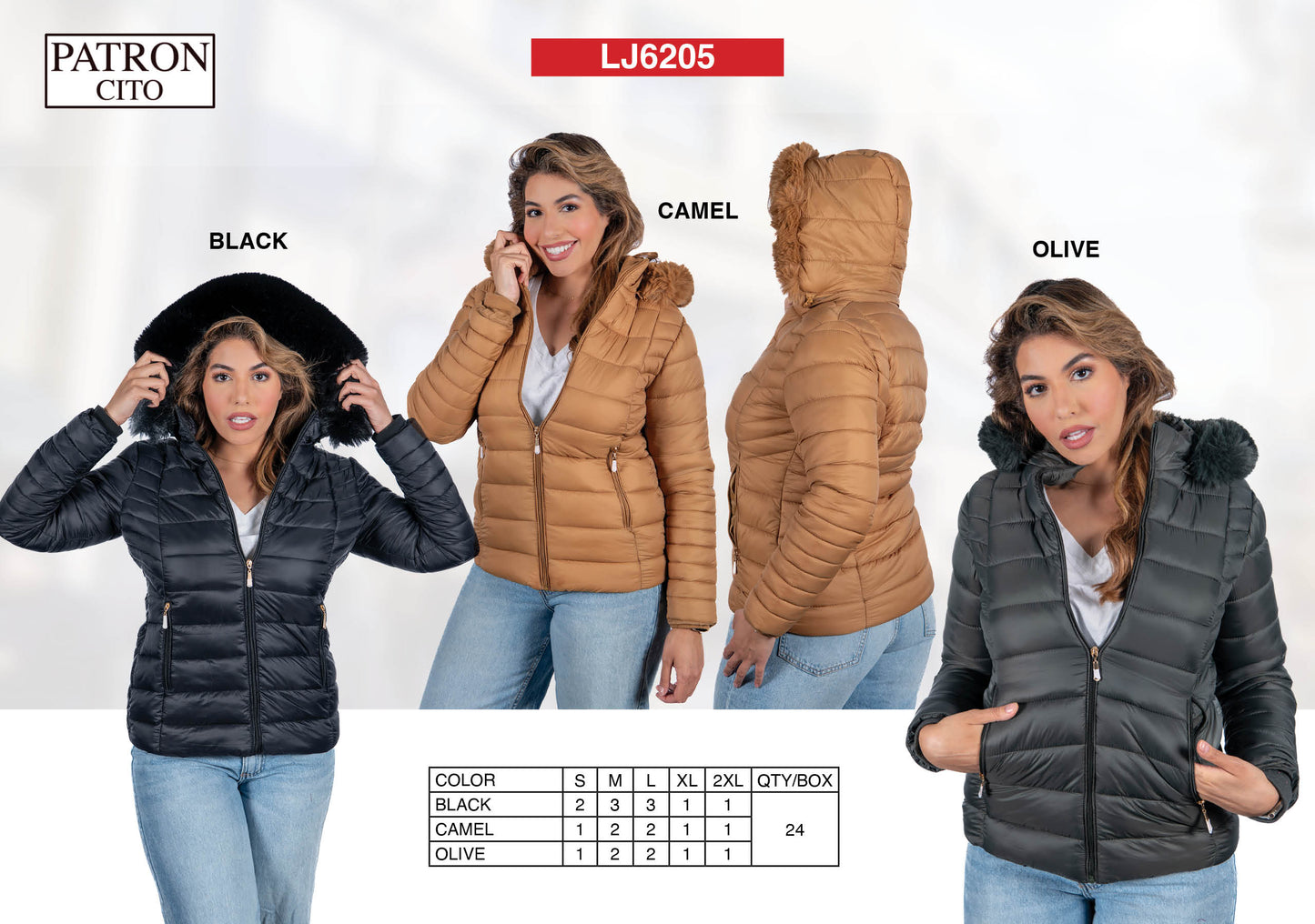 Women's Padded Hoodie Jackets (S-M-L-XL-2XL / 4-7-7-3-3) 24 pcs