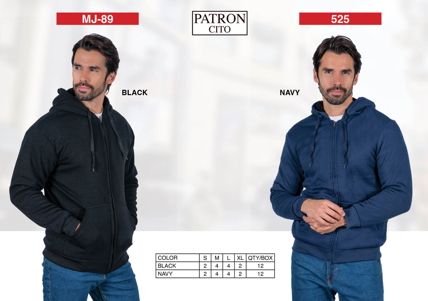 Men's Basic Zipper Jackets (S-M-L-XL / 2-4-4-2) 12 PCS