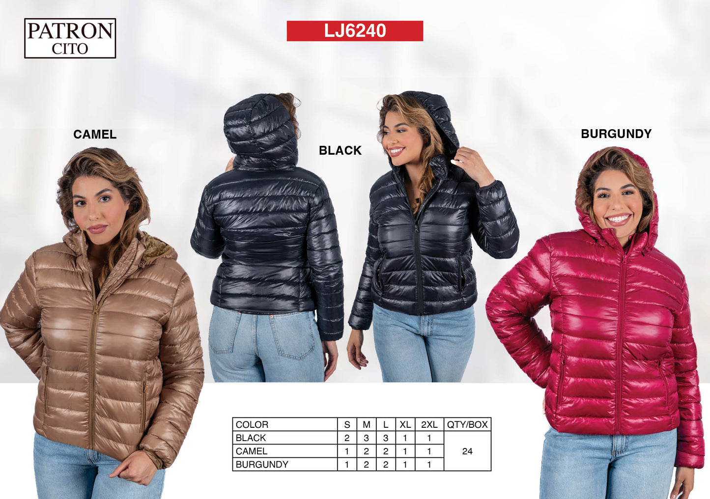 Women's Padded Jumper Jacket (S-M-L-XL-2XL / 4-7-7-3-3) 24 pcs