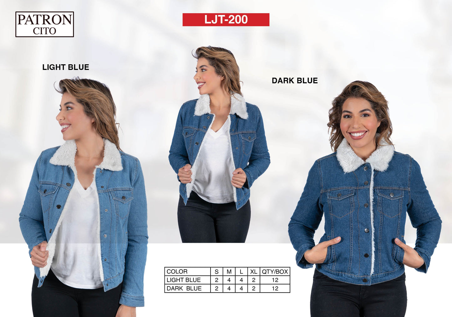 Women's Faux Fur Denim Jacket (S-M-L-XL / 2-4-4-2) 12 pcs