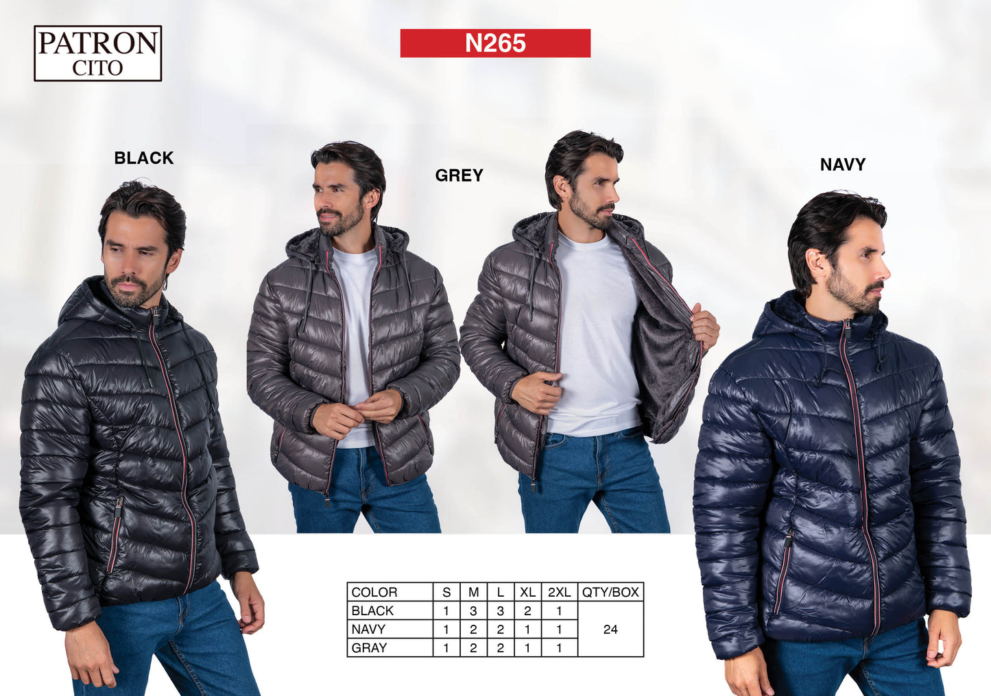 Men's Padded Jumper Jackets (S-M-L-XL-XXL / 3-7-7-4-3) 24 pcs