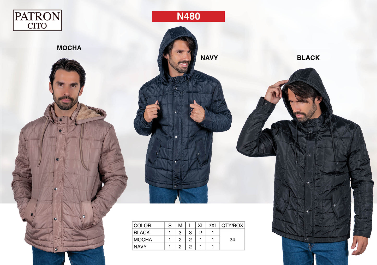 Men's Checker Padded Jumper Jackets (S-M-L-XL-XXL / 3-7-7-4-3) 24 pcs