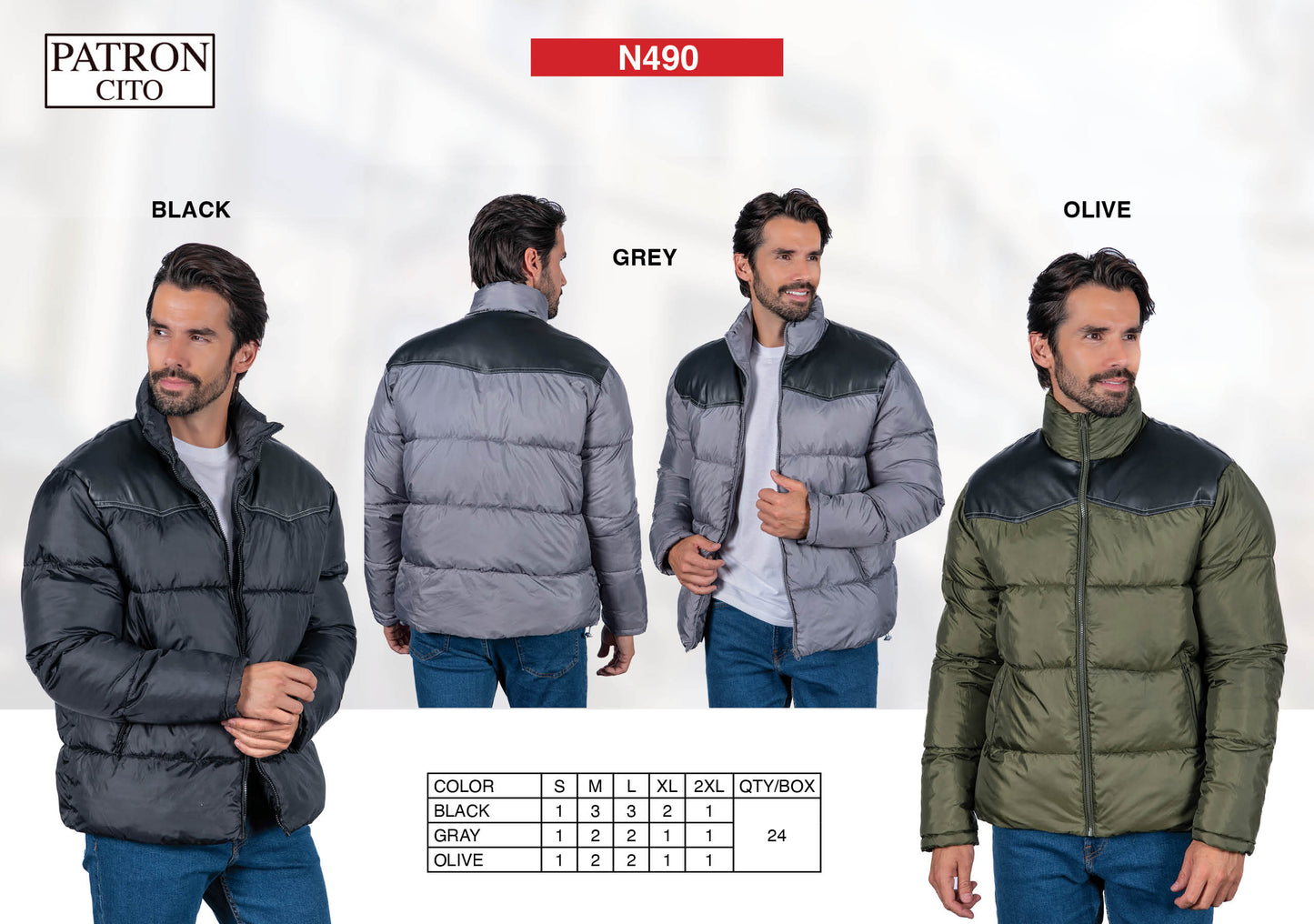 Men's Padded Winter Jackets (S-M-L-XL-XXL / 3-7-7-4-3) 24 pcs