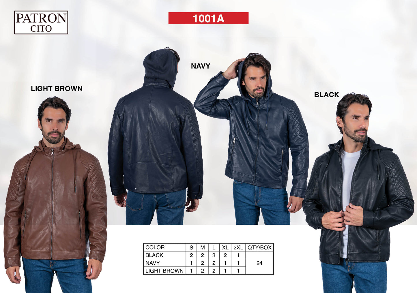 Men's PU Leather Jackets a Full Box of (S-M-L-XL-XXL / 4-6-7-4-3) 24pcs