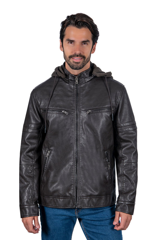 Men's PU Leather Hoodie Jackets (S-M-L-XL-XXL / 4-6-7-4-3) 24 PCS