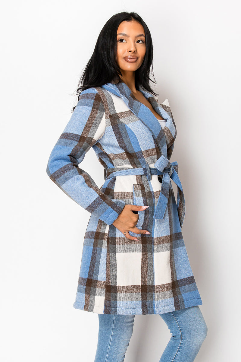 Women's Long Coat Plaid Jacket with belt (S-M-L-XL-2XL / 2-4-3-2-1) 12 pcs-LJ400