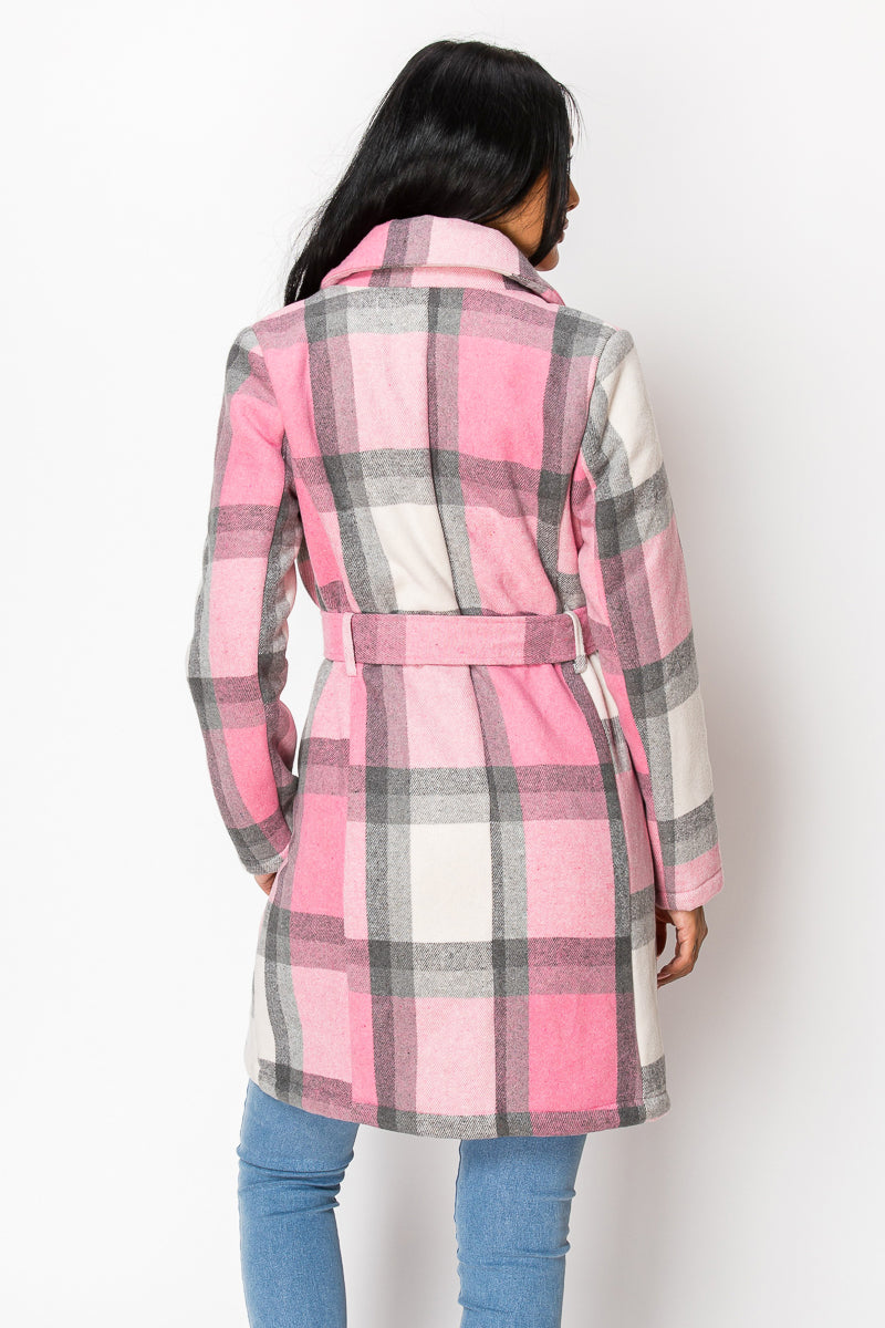 Women's Long Coat Plaid Jacket with belt (S-M-L-XL-2XL / 2-4-3-2-1) 12 pcs-LJ400