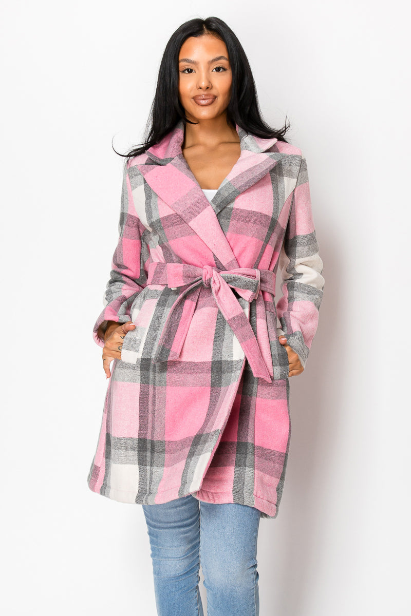 Women's Long Coat Plaid Jacket with belt (S-M-L-XL-2XL / 2-4-3-2-1) 12 pcs