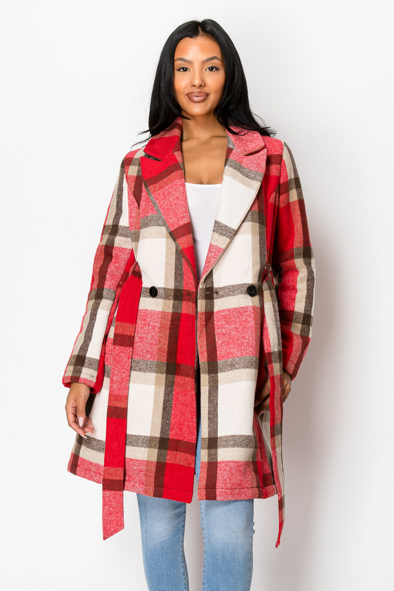 Women's Long Coat Plaid Jacket with belt (S-M-L-XL-2XL / 2-4-3-2-1) 12 pcs