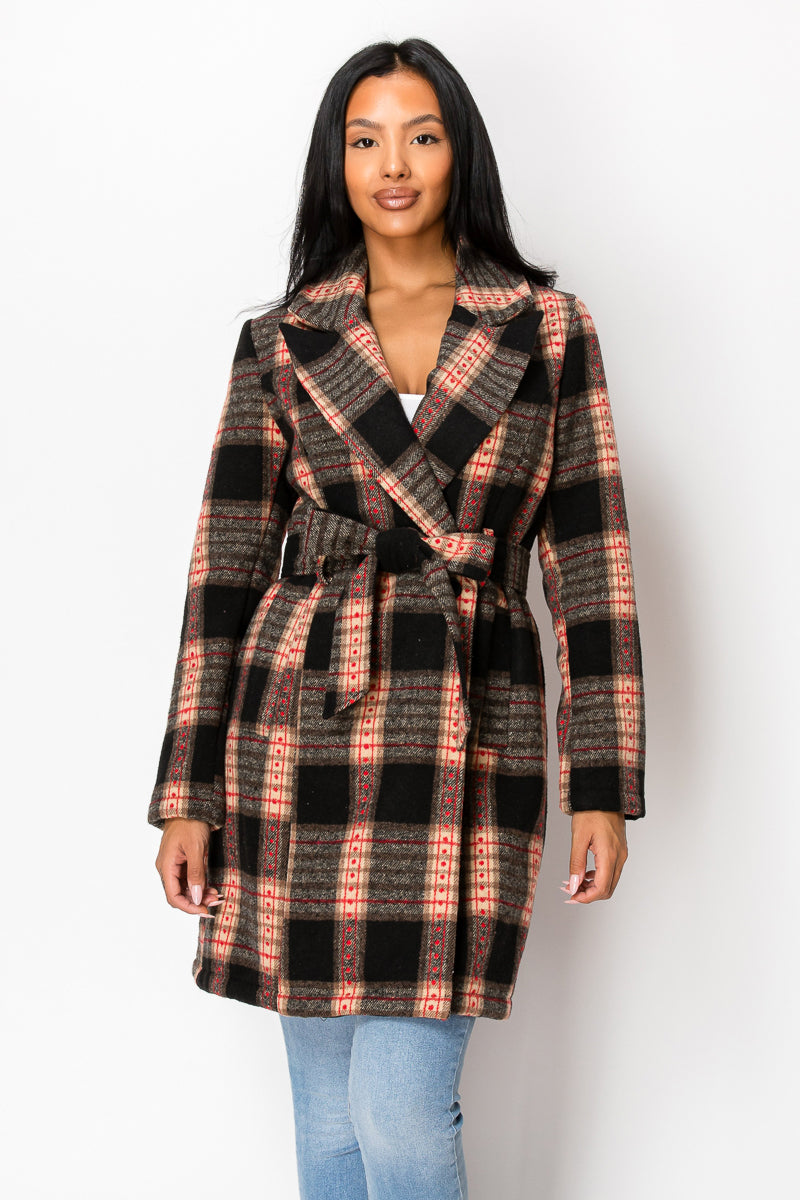 Women's Long Coat Plaid Jacket with belt (S-M-L-XL-2XL / 2-4-3-2-1) 12 pcs-LJ400