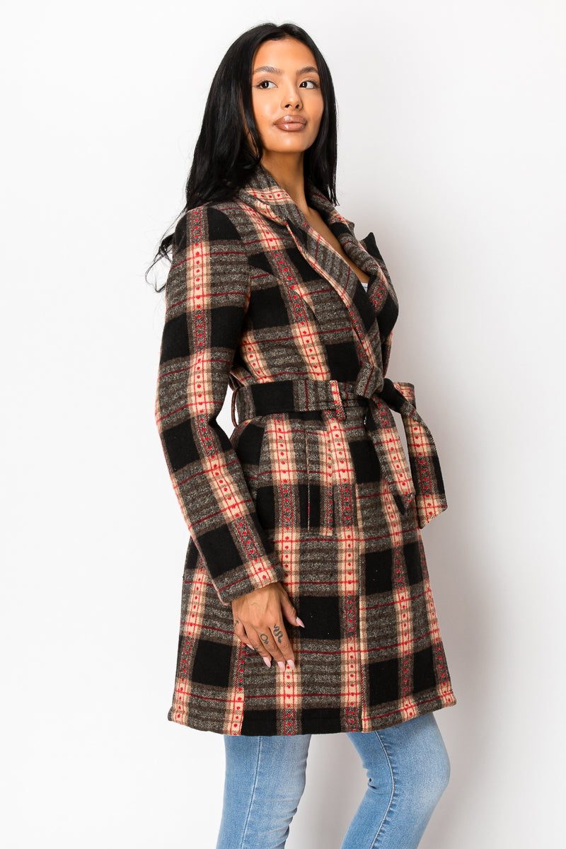 Women's Long Coat Plaid Jacket with belt (S-M-L-XL-2XL / 2-4-3-2-1) 12 pcs