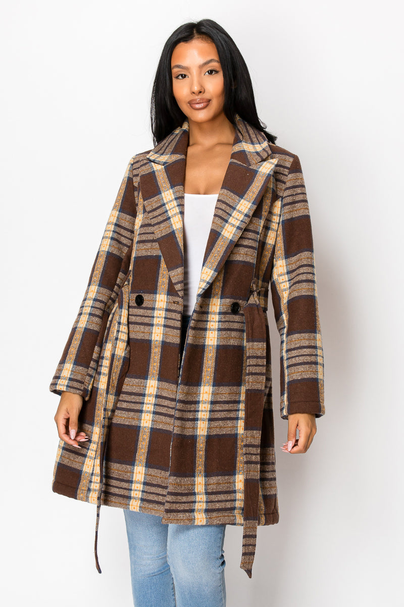 Women's Long Coat Plaid Jacket with belt (S-M-L-XL-2XL / 2-4-3-2-1) 12 pcs