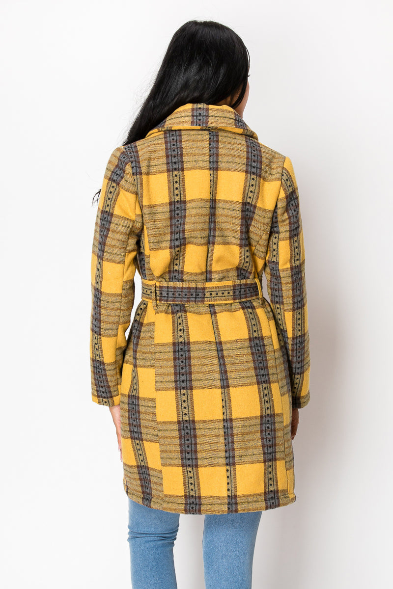 Women's Long Coat Plaid Jacket with belt (S-M-L-XL-2XL / 2-4-3-2-1) 12 pcs-LJ400