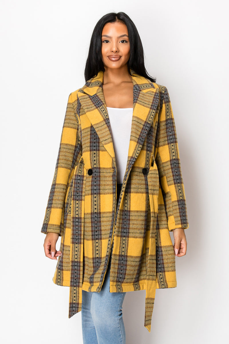 Women's Long Coat Plaid Jacket with belt (S-M-L-XL-2XL / 2-4-3-2-1) 12 pcs