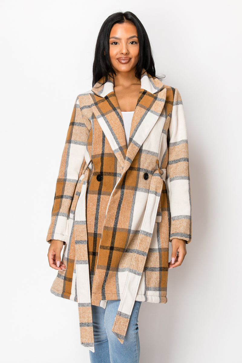 Women's Long Coat Plaid Jacket with belt (S-M-L-XL-2XL / 2-4-3-2-1) 12 pcs-LJ400