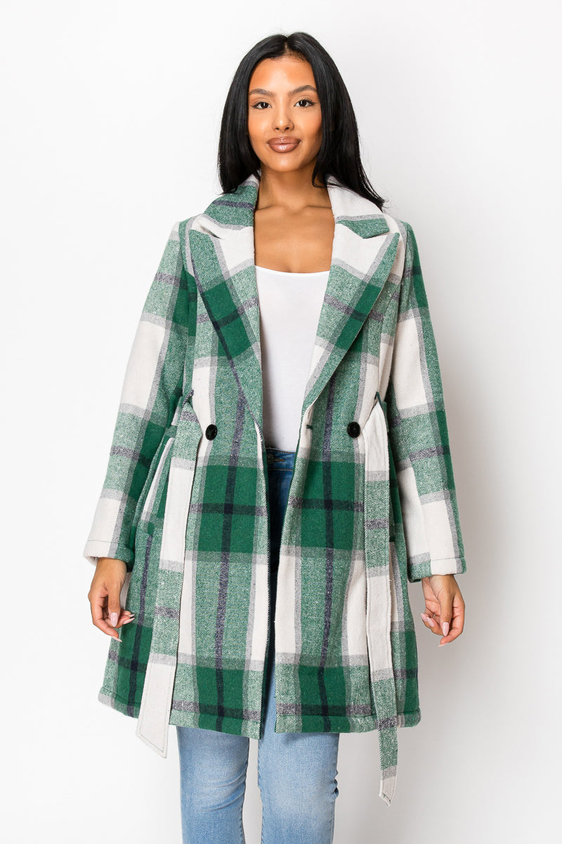 Women's Long Coat Plaid Jacket with belt (S-M-L-XL-2XL / 2-4-3-2-1) 12 pcs-LJ400