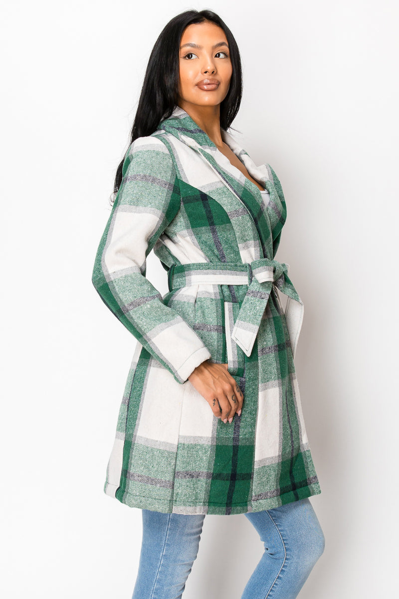 Women's Long Coat Plaid Jacket with belt (S-M-L-XL-2XL / 2-4-3-2-1) 12 pcs-LJ400