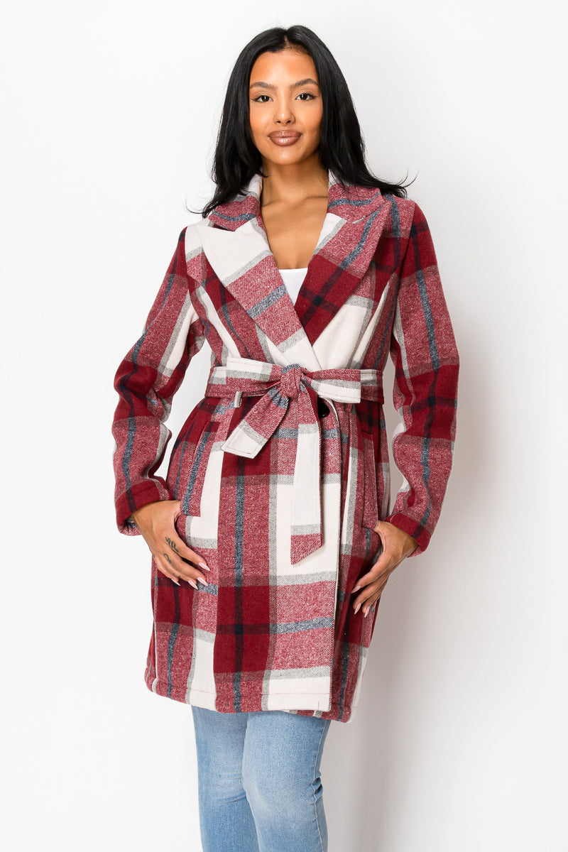 Women's Long Coat Plaid Jacket with belt (S-M-L-XL-2XL / 2-4-3-2-1) 12 pcs-LJ400