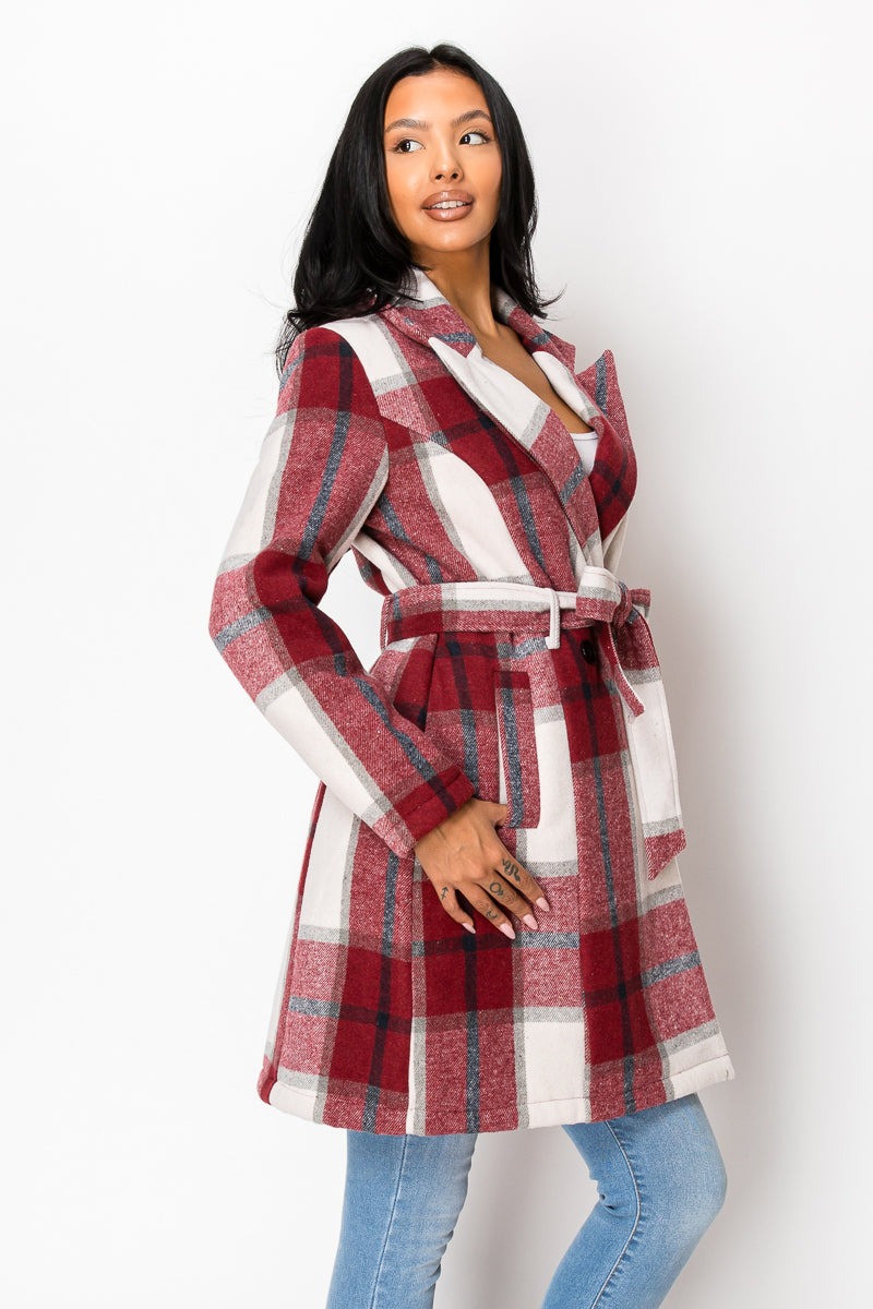 Women's Long Coat Plaid Jacket with belt (S-M-L-XL-2XL / 2-4-3-2-1) 12 pcs