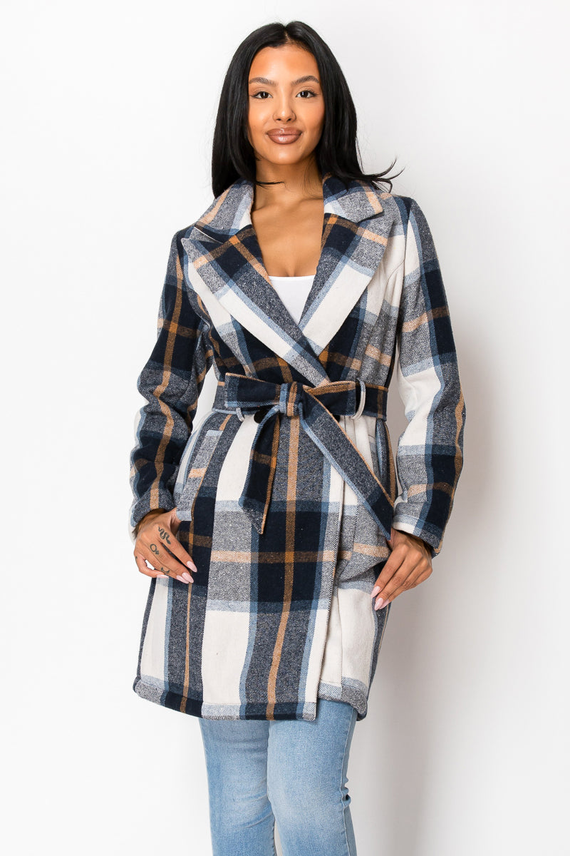 Women's Long Coat Plaid Jacket with belt (S-M-L-XL-2XL / 2-4-3-2-1) 12 pcs-LJ400