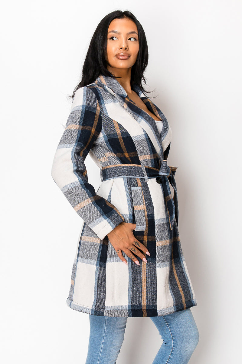 Women's Long Coat Plaid Jacket with belt (S-M-L-XL-2XL / 2-4-3-2-1) 12 pcs-LJ400