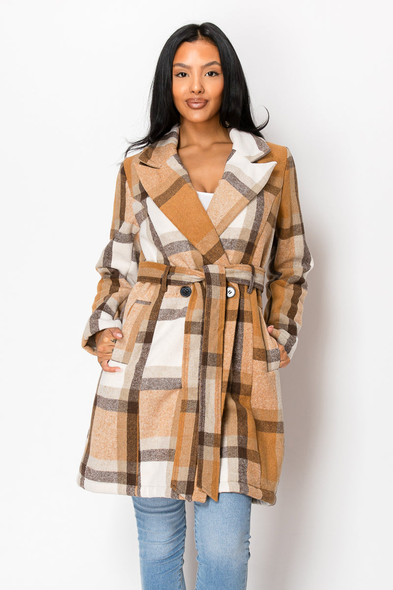 Women's Long Coat Plaid Jacket with belt (S-M-L-XL-2XL / 2-4-3-2-1) 12 pcs