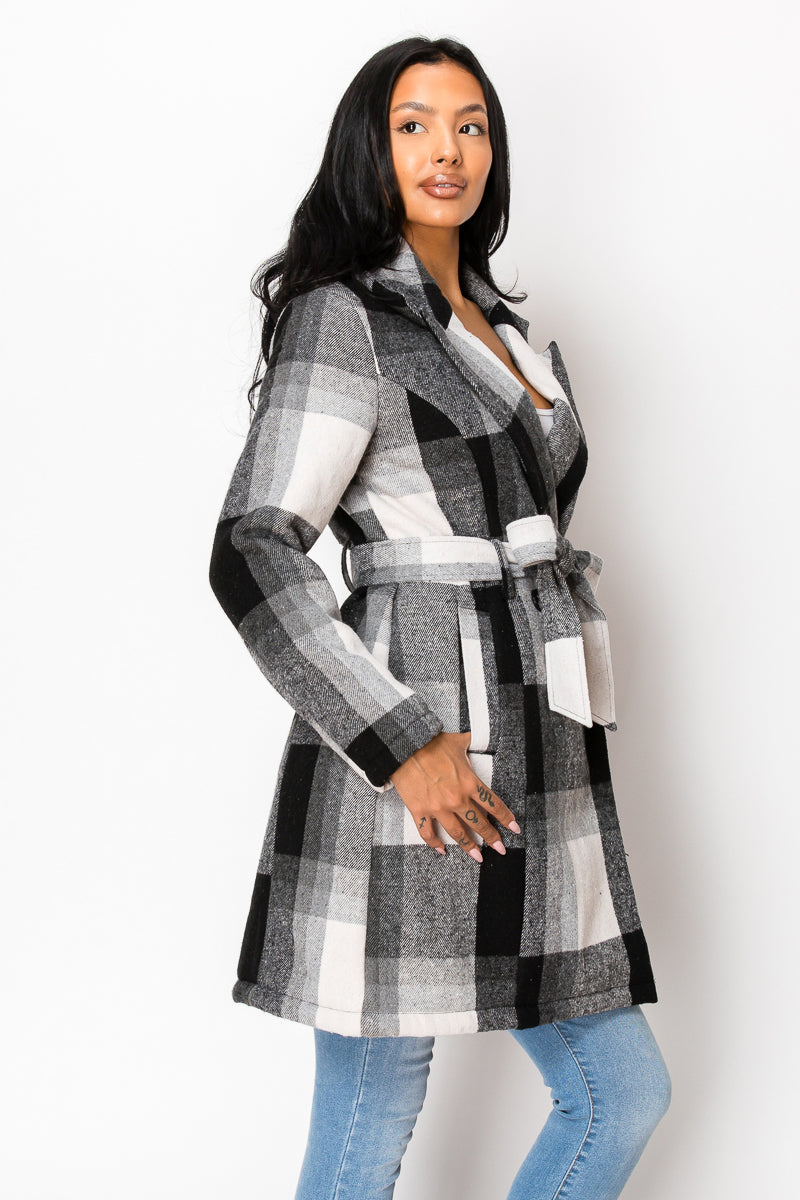 Women's Long Coat Plaid Jacket with belt (S-M-L-XL-2XL / 2-4-3-2-1) 12 pcs