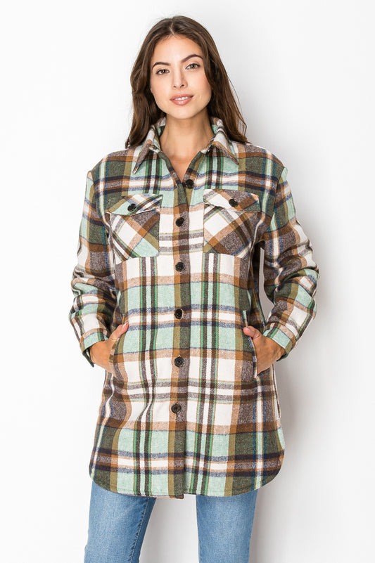 Women's Fur Inside Plaid Shirts Jacket Shacket (S-M-L-XL-2XL / 2-3-4-2-1) 12 pcs