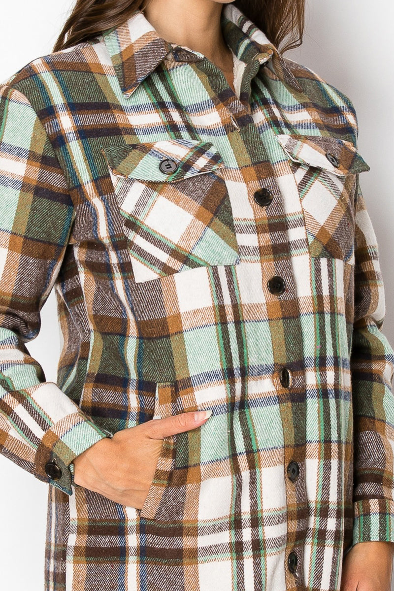 Women's Fur Inside Plaid Shirts Jacket Shacket (S-M-L-XL-2XL / 2-3-4-2-1) 12 pcs